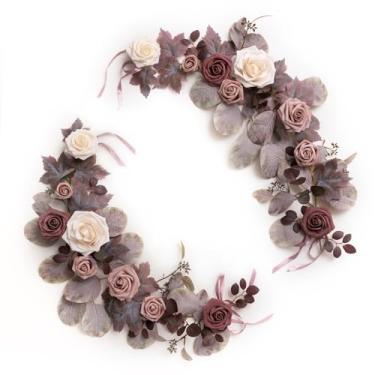 Imagem de Ling's moment Pacote com 6 peças, guirlanda de flores artificiais, rosa empoeirada e lilás, centro de mesa, decoração de corredor de casamento, cadeira de flores, arco floral, para placas, decoração