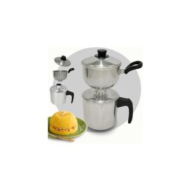 Imagem de Cuscuzeira de Alumínio, 1 Litro, Cinza, com Cabo Resistente, para Preparo de Cuscuz, 25cm x 13,3cm x 17cm, Não Compatível com Fogão à Indução