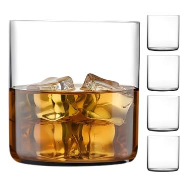 Imagem de NUDE Conjunto de 4 copos de uísque DOF – 375.6 g Premium sem chumbo Cristal Old Fashioned Rocks copos para Whisky, Scotch & Bourbon – Base curva sutil, lavável na lava-louças