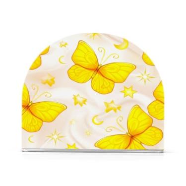 Imagem de Qilmy Porta-guardanapos de acrílico borboletas amarelas, porta-guardanapos para mesas cozinha restaurante decoração de casa, suporte decorativo moderno para guardanapos de coquetel de papel de jantar