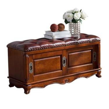 Imagem de FAMEOYA Banco de sapatos multifuncional armário de armazenamento porta de casa almofada macia armário de sapatos de madeira nórdica banco de troca de sapatos banco de chuveiro para chuveiro interno (A