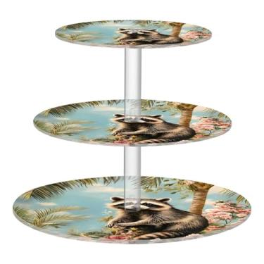 Imagem de CEBUGI Suporte de cupcake de 3 camadas, guaxinim, redondo, suporte de bolo, torre, bandeja de servir em camadas de acrílico para chá, chá de bebê, casamento e mais