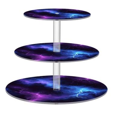 Imagem de CEBUGI Suporte de cupcake de 3 camadas com flashes de relâmpago no céu noturno, suporte redondo para bolo, torre, bandeja de servir em camadas de acrílico para chá, chá de bebê, casamento e mais