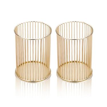 Imagem de JLNGTHONG 2 pacotes de porta-lápis de metal dourado, suporte de caneta de malha para mesa, porta-pincéis de maquiagem, organizador de copos para escritório, casa, escola