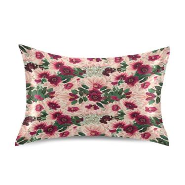 Imagem de Wassud Fronha de cetim floral vermelho escuro para cabelo e pele fronhas de seda lisa king size fronhas respiráveis com fecho de envelope