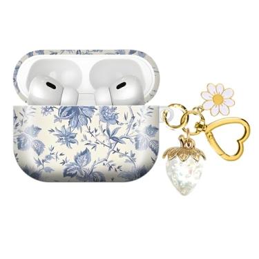 Imagem de Capa de fone de ouvido sem fio compatível com AirPod PRO 3 2025 à prova de choque e poeira com um lindo pingente de chaveiro de morango adequado para mulheres (flores de cristal morango)