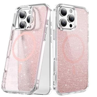 Imagem de LEMAXELERS Capa para iPhone 13 / iPhone 14, [compatível com Magsafe] Capa protetora de telefone feminina à prova de choque com glitter transparente antiamarelamento para iPhone 14, rosa cristal