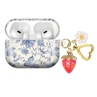 Imagem de Capa de fone de ouvido sem fio compatível com AirPod PRO 3 2025 à prova de choque e poeira com um lindo pingente de chaveiro de morango adequado para mulheres (flores vermelhas morangos)