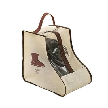 Imagem de 1 bolsa de armazenamento para botas com janela transparente, fecho de zíper e alça de transporte, organizador de botas alto dobrável para armazenamento de viagem no armário, Branco, Short