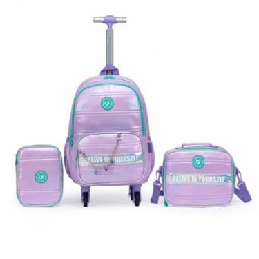 Imagem de Mochila Rodinhas Feminina Estojo Lancheira Espaçosa Escola Resistente-Feminino