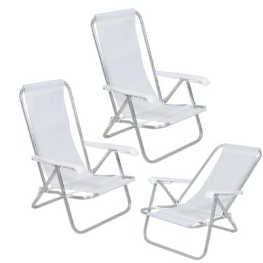 Imagem de Kit 3 Cadeiras de Praia Reclinável 4 Posições Alumínio Lazy Sannet Branca
