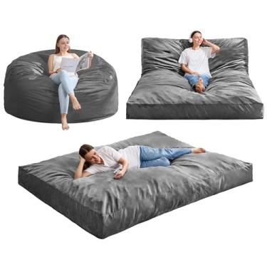 Imagem de Hobestluk Cadeira Bean Bag 3 em 1 para adultos, sacos de feijão grandes com capa de veludo removível, cadeira conversível para sala de estar, quarto, sala de jogos (cinza, Queen)
