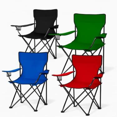 Imagem de Cadeira de Pesca Dobrável com Apoio de Braço e Porta Copos | Camping Praia Lazer | Suporta até 120kg(PRETO)