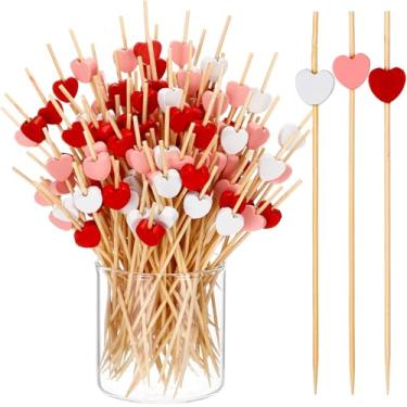 Imagem de CHENGU 600 Pçs Palitos de Coquetel de Dia dos Namorados 4,72 polegadas para aperitivos Bambu Rosa Vermelho Branco Espetos de Coração Bastão Cocktail Aniversário Cupcake Palhetas Decorativas para