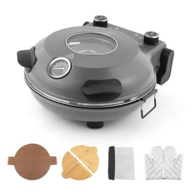 Imagem de KLAIF Forno elétrico de pizza de bancada de 30 cm com pedra cerâmica, controles de temperatura ajustáveis duplos, inclui 4 ferramentas de pizza, LMR-cinza