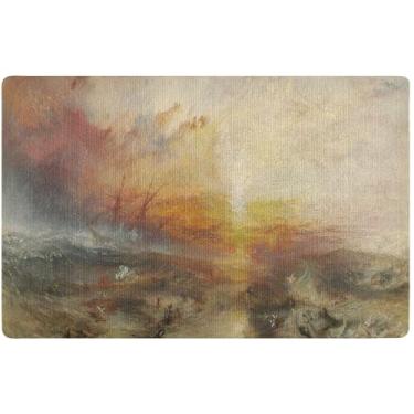 Imagem de TSENQUE Tapete personalizado J. M. W. Turner pintura navio escravo outono decoração engraçada porta da frente, tapete impermeável para cães tapetes de entrada laváveis para dentro de casa, 81,3 cm x