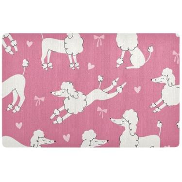Imagem de TSENQUE Tapete de porta de Halloween rosa com desenho animado personalizado Poodles Tapete de porta absorvente para varanda da frente, entrada externa, 81 cm x 50 cm
