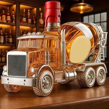 Imagem de Decantador de uísque em forma de carro 320 ml novidade garrafa de vidro misturador de cimento estátua de arte de caminhão - Garrafa de vinho vazia à prova de vazamento/dispensador de bebidas