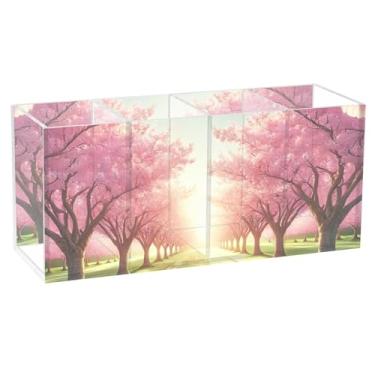 Imagem de TSENQUE Porta-canetas de flores de cerejeira de primavera, personalizado, fofo, para arte de mesa, acrílico, artesanato, maquiagem, porta-pincéis, organizador de mesa estético