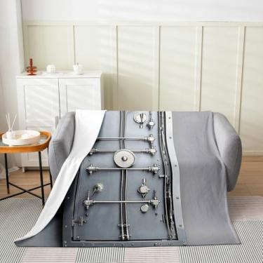 Imagem de Feelyou Cobertor de pelúcia Vault Door 127 x 152 cm, cobertor de lã de flanela para porta de metal infantil para sofá, sofá, meninos, meninas, adolescentes, decoração de parede, para todas as