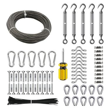 Imagem de RiaYer Kit De Suspensão Para Cordão Luz Externo 165 Pés, Cabo Aço Inoxidável 304 Com Revestimento Vinílico 1/16", Sistema Globe, Guia Tensor E Mosquetões, Instalação Faça Você Mesmo - Hf050Ss