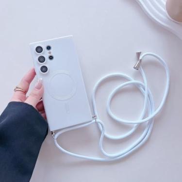 Imagem de Capa magnética com cordão transversal para Samsung Galaxy S24 S23 S22 S21 Ultra, colar ajustável, capa e acessórios, branca, para S21 FE