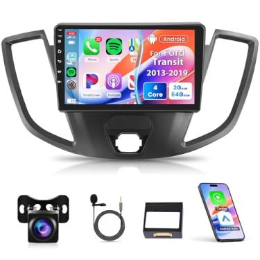 Imagem de Rimoody Estéreo automotivo Android de 2 + 64 G para Ford Transit 2013-2019 com Carplay sem fio, Android Auto, tela sensível ao toque de 23 cm, rádio veicular com navegação GPS, Bluetooth, Wi-Fi, FM