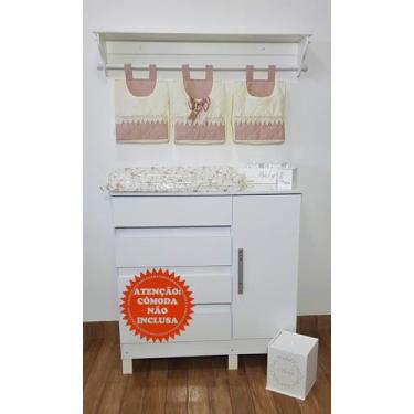 Imagem de Porta Fraldas de Varão e Trocador Anatômico Rosê Nude Floral 4 Peças -