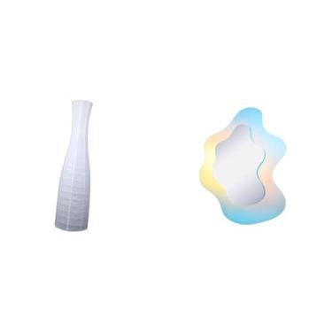 Imagem de Whtkoph Abajur Minimalista de Papel para Luminária de Chão com Espelho Ondulado em Acrílico. Espelho de Maquiagem Decorativo Moderno para Quarto.