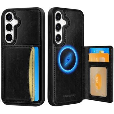 Imagem de Uppuppy Capa para Samsung Galaxy S25 Plus/S24 Plus com carteira - Compatível com MagSafe Cute Women Girls Couro Estético Titular Cartão de Crédito Capa de Telefone para S25Plus/S24Plus, Preta
