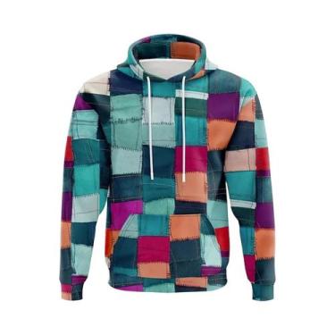 Imagem de Moletom Masculino Oversized Com Estampa Xadrez Y2K, Costura Simulada E