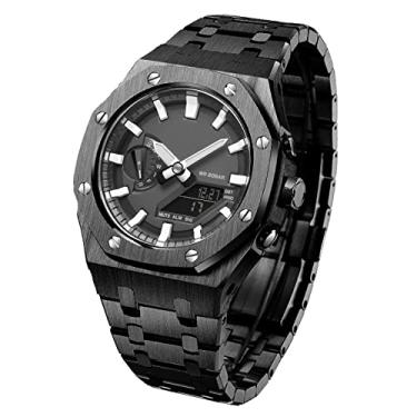 Imagem de AEMALL 5º com capa inferior kit MOD para Gshock GA2100-4A caixa de metal relógio pulseira de relógio 316 aço inoxidável acessórios modificados pulseira moldura (cor: preto)