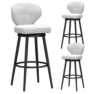 Imagem de Banquetas de bar com altura de bar, conjunto de 3 bancos de bar modernos, cadeiras de bar de veludo com encosto de cozinha, bancos de ilha para casa, bar, sala de jantar