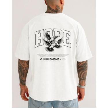 Imagem de Camiseta Masculina Algodão Premium Academia Hope Larga Moda, Branco, G