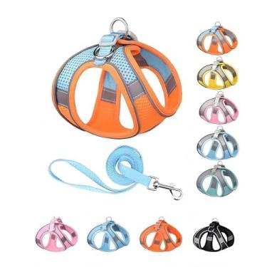 Imagem de Peitoral refletivo para cães – malha respirável, corda de reboque de 1,8 m, colete acolchoado macio para cães e gatos pequenos a médios, lavável na máquina, 2GG, laranja-azul