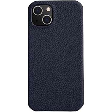 Imagem de CYSUE Capa traseira de telefone com padrão de lichia, para Apple iPhone 14 Plus (2022) 6,7 polegadas forro de couro flocado à prova de choque capa respirável resistente a arranhões (cor: azul)