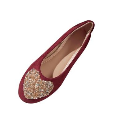 Imagem de Sapato feminino casual sem cadarço com decoração de coração, bico redondo confortável e cabedal macio em vários ajustes, Vinho vinho, 34
