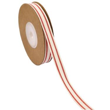 Imagem de YERELO Conjunto de fitas listradas de algodão de 10 jardas/fitas listradas vermelhas e brancas de 9,5 cm para artesanato de árvore de Natal, guirlanda de casamento, embrulho de presente, decoração e