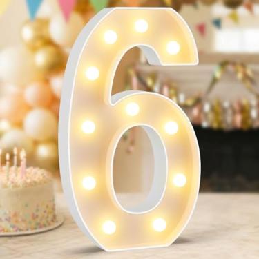 Imagem de Números iluminados, luzes LED para letreiro de 12,6 polegadas para decorações de aniversário de casamento de 6º aniversário de 16 anos, letreiro de tamanho grande para parede de fundo de festa