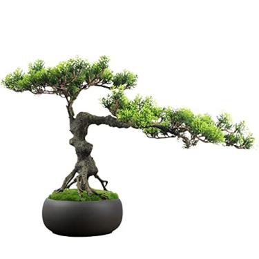 Imagem de Árvore artificial bonsai artificial em vaso grande planta verde em vaso adequado para decoração de jardim e escritório em casa, ornamentos de árvore falsa