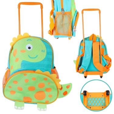 Imagem de Mochila Infantil Com Rodinhas Bolsa Escolar Para Criança Para Estudar Dinossauro Verde