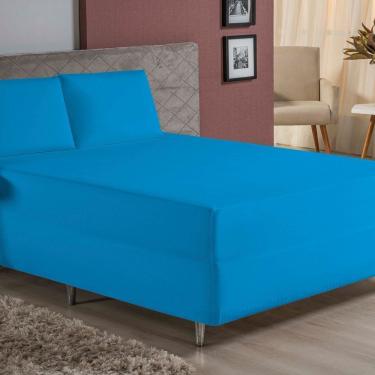 Imagem de Jogo De Cama Casal Nobre 3 Peças Luva De Box 55cm De Altura Malha 100% Algodão - Turquesa