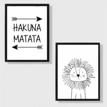 Imagem de Kit 2 Quadros Hakuna Matata Leãozinho 45X34Cm Moldura Preta