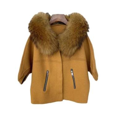 Imagem de Jaqueta De Pele De Raposa Natural Para Mulheres, Suéter Tricotado, Cas