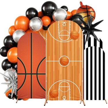Imagem de Tingjoo 103 peças de decoração de festa de aniversário de basquete, 1,2 m, 1,5 m, 1,8 m, capa de suporte de arco de basquete bola de basquete kit de arco de balão com balões adereços de fundo de foto