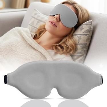 Imagem de Máscara de dormir com contorno de olhos com alça ajustável para adultos viagem descanso noturno avião cochilo capa leve para os olhos (cinza claro)