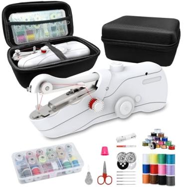 Imagem de Máquina de costura portátil, kit de costura para iniciantes com armazenamento, dois modos de fonte de alimentação (branco)
