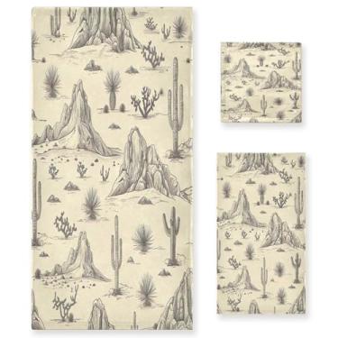 Imagem de xigua Conjunto de toalhas de banheiro vintage deserto absorvente macio 3 peças toalha de banho toalha de mão toalhas decorativas para banheiro, academia, hotel, praia, piscina