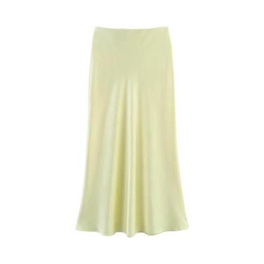 Imagem de Saia Midi De Cetim De Cintura Alta Para Mulheres, Casual, Estilo Stree