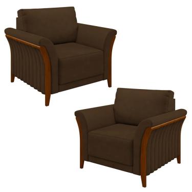 Imagem de Kit 2 Poltronas Decorativas Sala De Estar 102cm Pés Madeira Roya M22 Veludo Marrom - Mpozenato